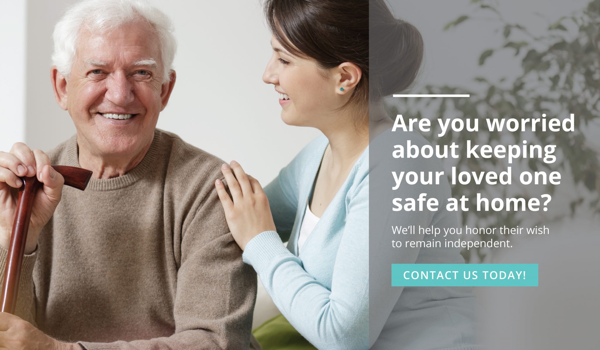 an older man with a cane and his in-home care provider